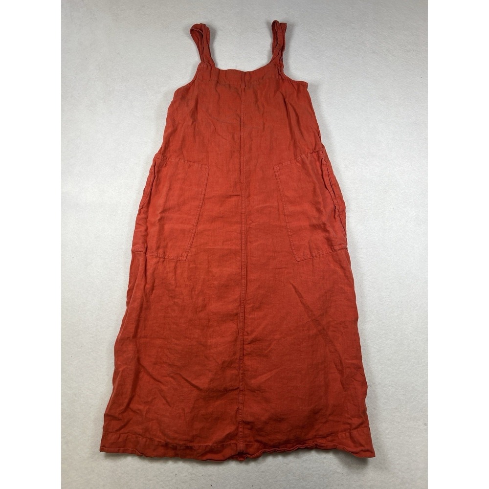 Toast Burnt Orange 100% Linen Pinafore Maxi Dress Side Pockets Size M Minimalist